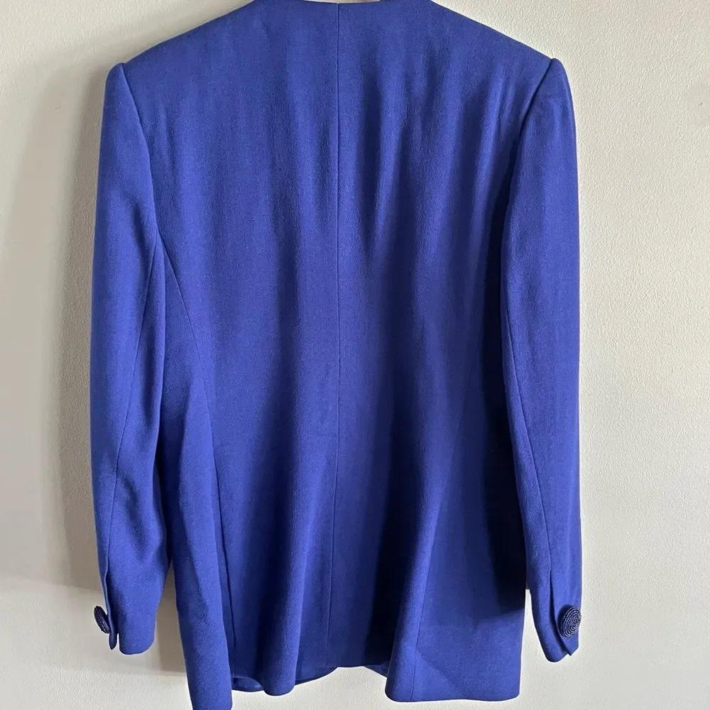Vintage St Anthony Evening Blue Embroidered Blazer Jacket Wool Size 8
